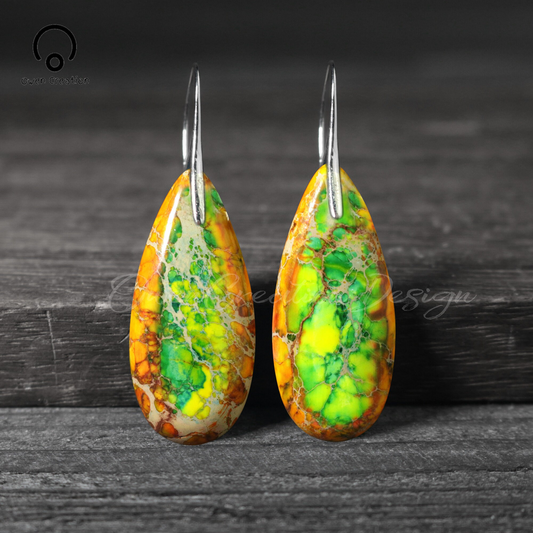 Yellow Sea Sediment Hook Earrings, Natural Gemstone Dangle Earrings, Healing Drop Earrings, Inner Peace Meditation Grounding Earrings