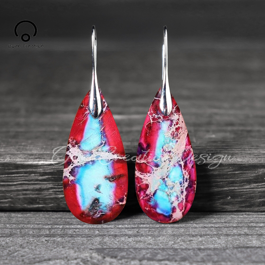 Natural Red Sea Sediment Stone Earrings- Mental Health Gemstone Dangle Drop Earrings for Women
