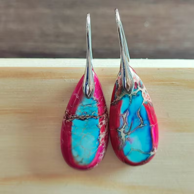 Natural Red Sea Sediment Stone Earrings- Mental Health Gemstone Dangle Drop Earrings for Women