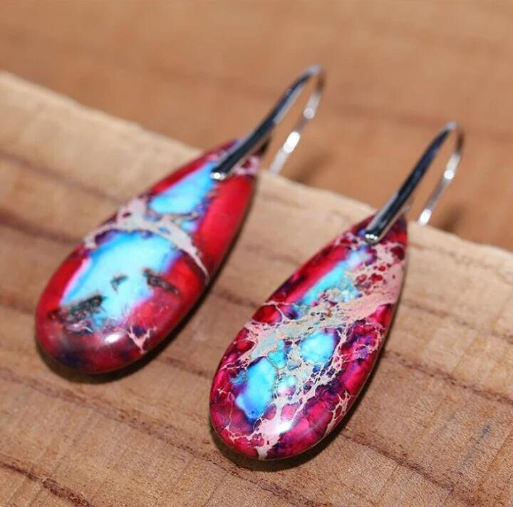 Natural Red Sea Sediment Stone Earrings- Mental Health Gemstone Dangle Drop Earrings for Women