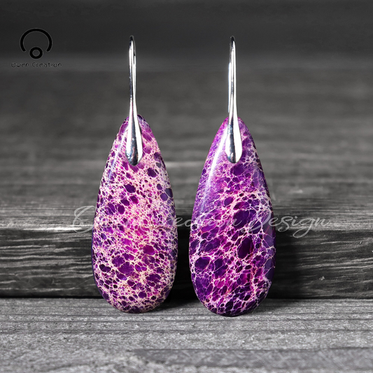 Purple Jasper Earrings, Natural Gemstone Earrings, Drop Earrings, Personalized Drop Bohemian Earrings, Empire Jasper Earrings