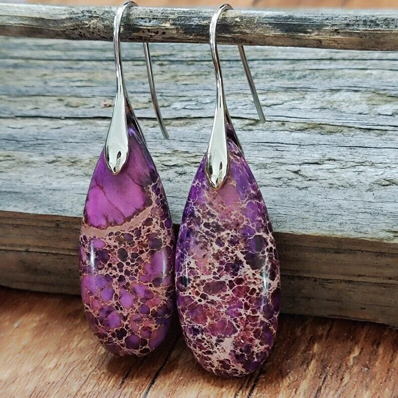 Purple Jasper Earrings, Natural Gemstone Earrings, Drop Earrings, Personalized Drop Bohemian Earrings, Empire Jasper Earrings