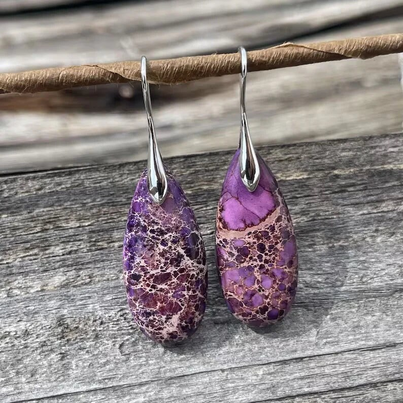 Purple Jasper Earrings, Natural Gemstone Earrings, Drop Earrings, Personalized Drop Bohemian Earrings, Empire Jasper Earrings