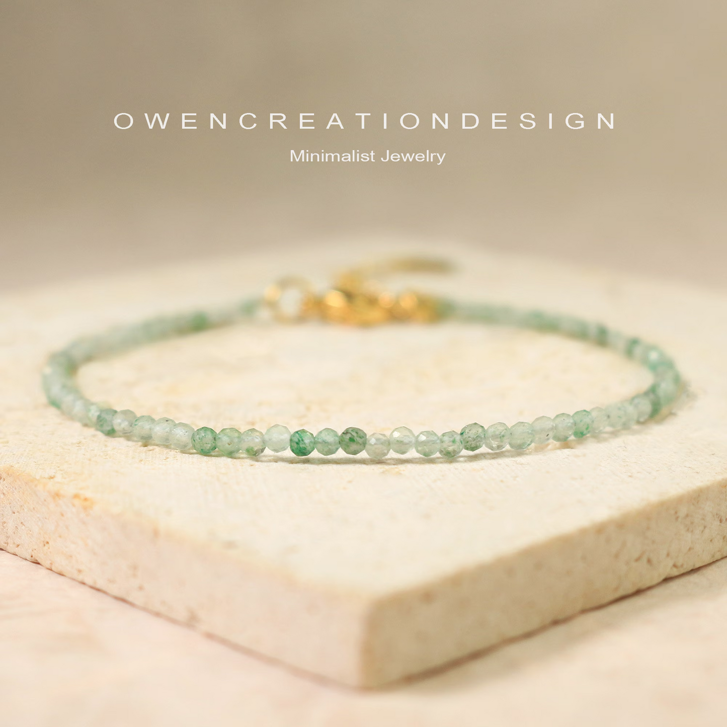 Minimalist Bracelet, Natural Green Strawberry Quartz Bracelet, Crystal Dainty Bracelet