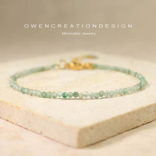Minimalist Bracelet, Natural Green Strawberry Quartz Bracelet, Crystal Dainty Bracelet