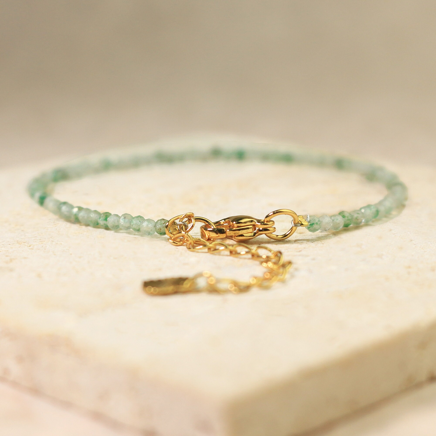 Minimalist Bracelet, Natural Green Strawberry Quartz Bracelet, Crystal Dainty Bracelet