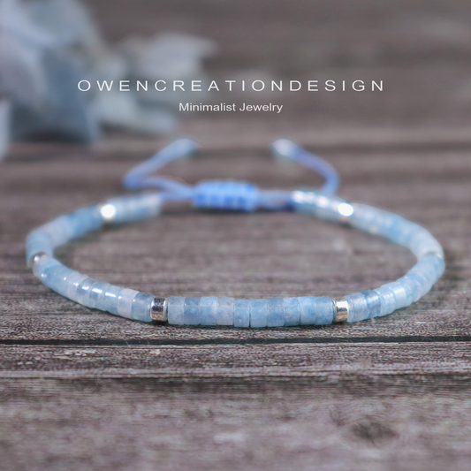 Minimalist Aquamarine Dainty Bracelet-Natural Stone Grounding Bracelet- Healing Crystal Yoga Bracelet