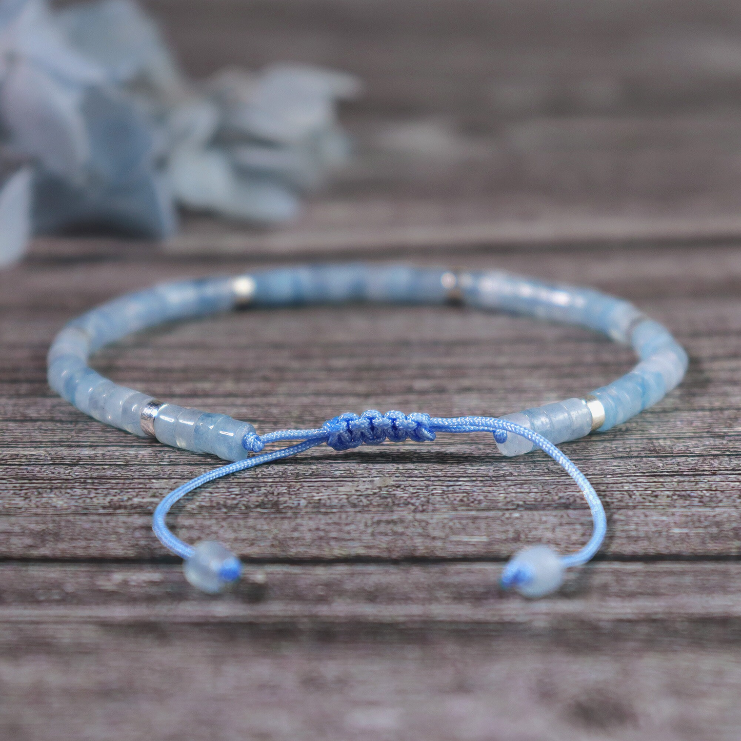 Minimalist Aquamarine Dainty Bracelet-Natural Stone Grounding Bracelet- Healing Crystal Yoga Bracelet