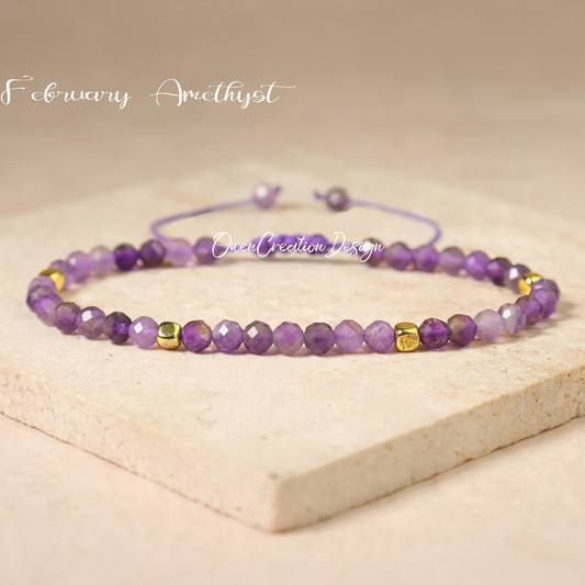 Minimalist Bracelet- Natural Amethyst Stone Bracelet, Healing Crystal Yoga Dainty Bracelet