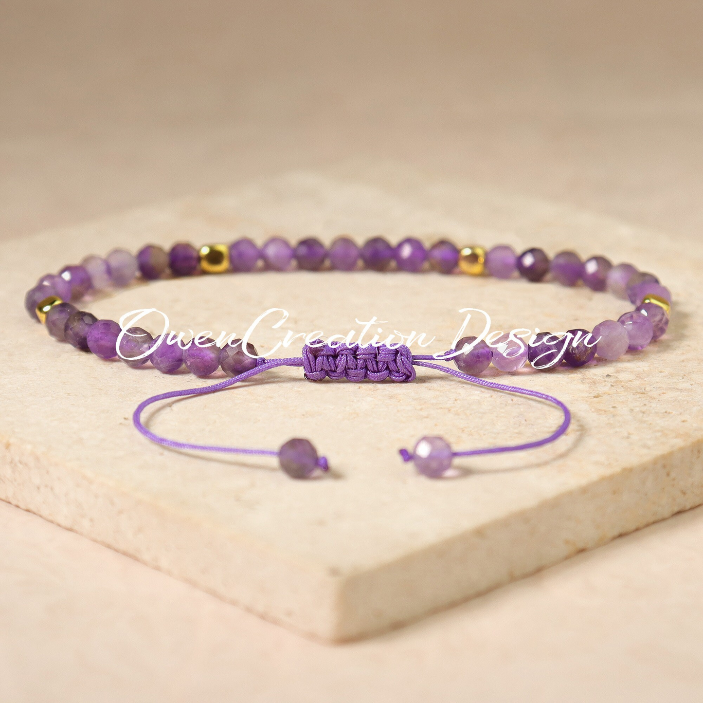 Minimalist Bracelet- Natural Amethyst Stone Bracelet, Healing Crystal Yoga Dainty Bracelet