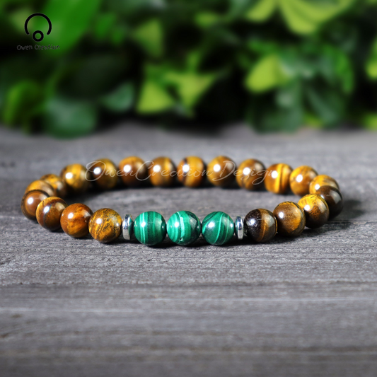 Natural Malachite Stone Bracelet- Healing Tiger's Eye Crystal Stretch Bracelet