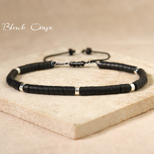 Minimalist Bracelet- Natural Black Onyx Stone Bracelet, Healing Crystal Yoga Dainty Bracelet Gift for Women