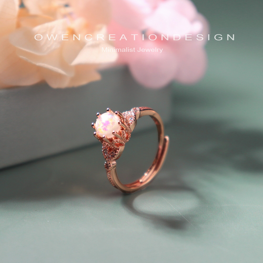 Minimalist Opal Adjustable Ring, Dainty Opal Ring-Spiritual Protection October Birthstones Gift