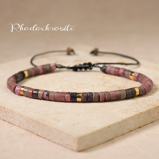 Rhodochrosite Beaded Dainty Bracelet-Natural Stone Grounding Minimal Bracelet- Healing Crystal Yoga Bracelet Gift for Women