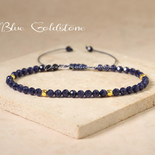 Natural Blue Goldstone Bracelet- Small Beads Dainty Bracelet- Healing Crystal Yoga Bracelet Gift for Women