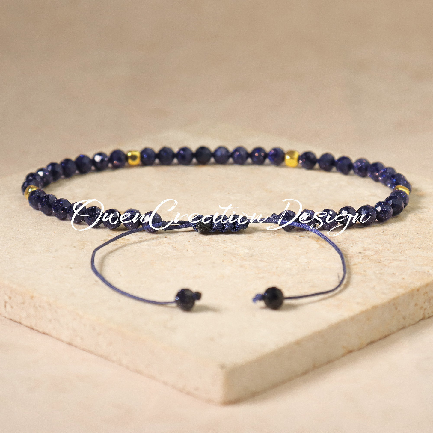 Natural Blue Goldstone Bracelet- Small Beads Dainty Bracelet- Healing Crystal Yoga Bracelet Gift for Women