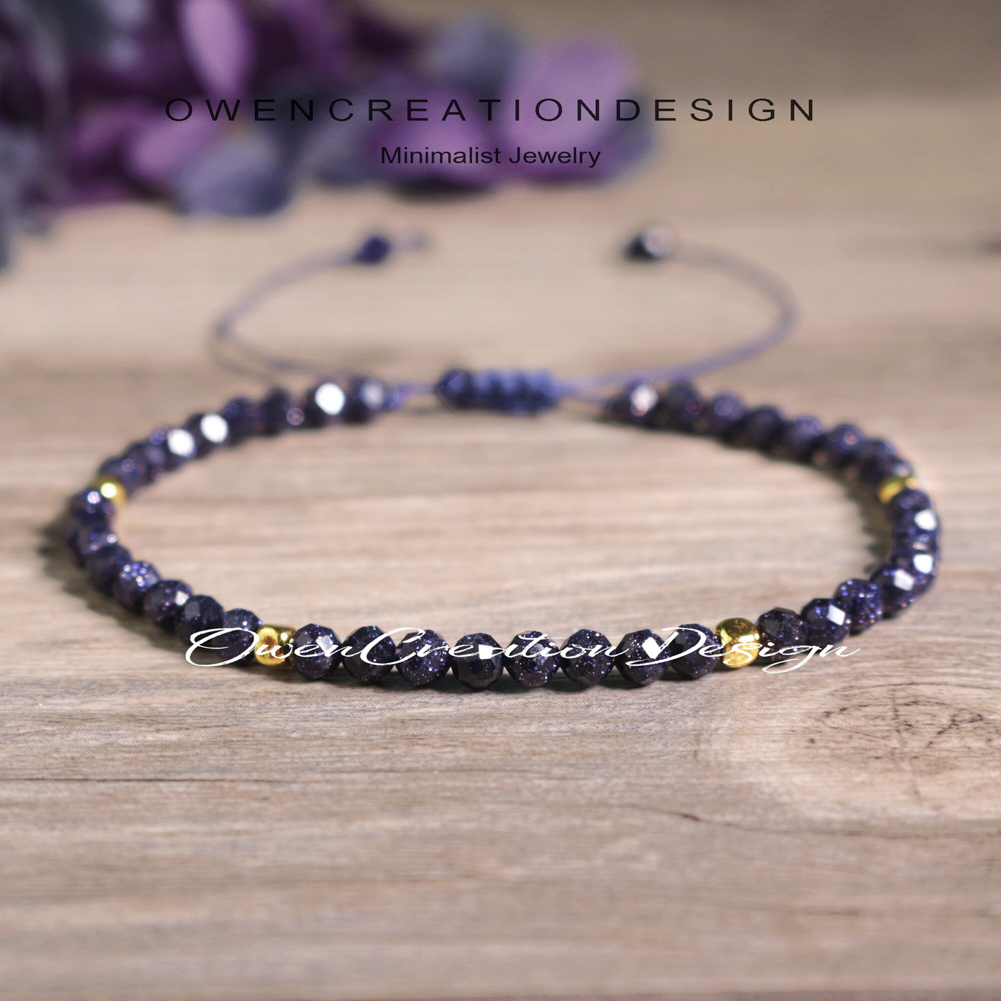 Natural Blue Goldstone Bracelet- Small Beads Dainty Bracelet- Healing Crystal Yoga Bracelet Gift for Women