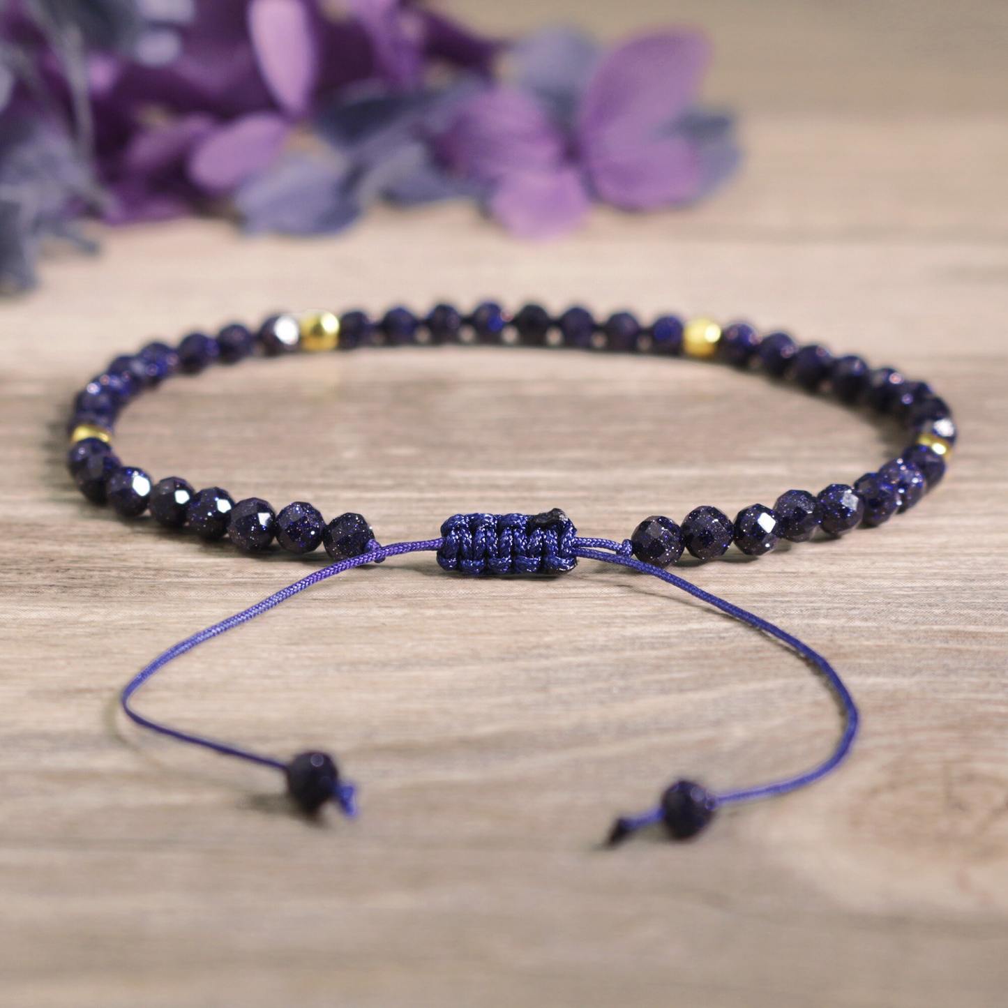 Natural Blue Goldstone Bracelet- Small Beads Dainty Bracelet- Healing Crystal Yoga Bracelet Gift for Women