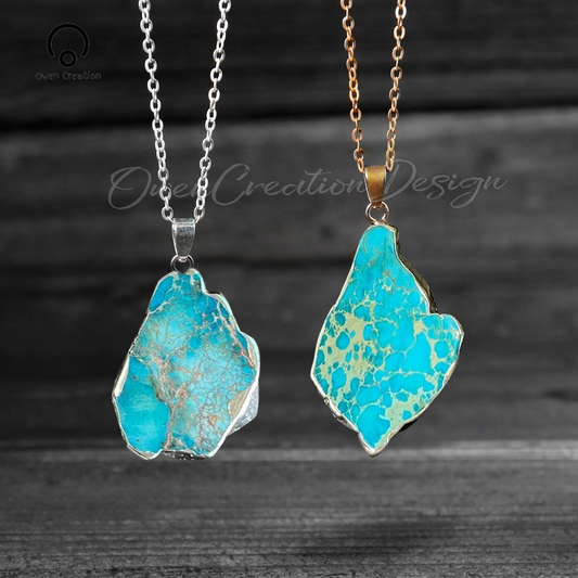 Natural Blue Turquoise Pendant Necklace- Crystal Balance Necklace-  Gift