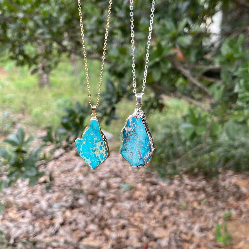 Natural Blue Turquoise Pendant Necklace- Crystal Balance Necklace-  Gift