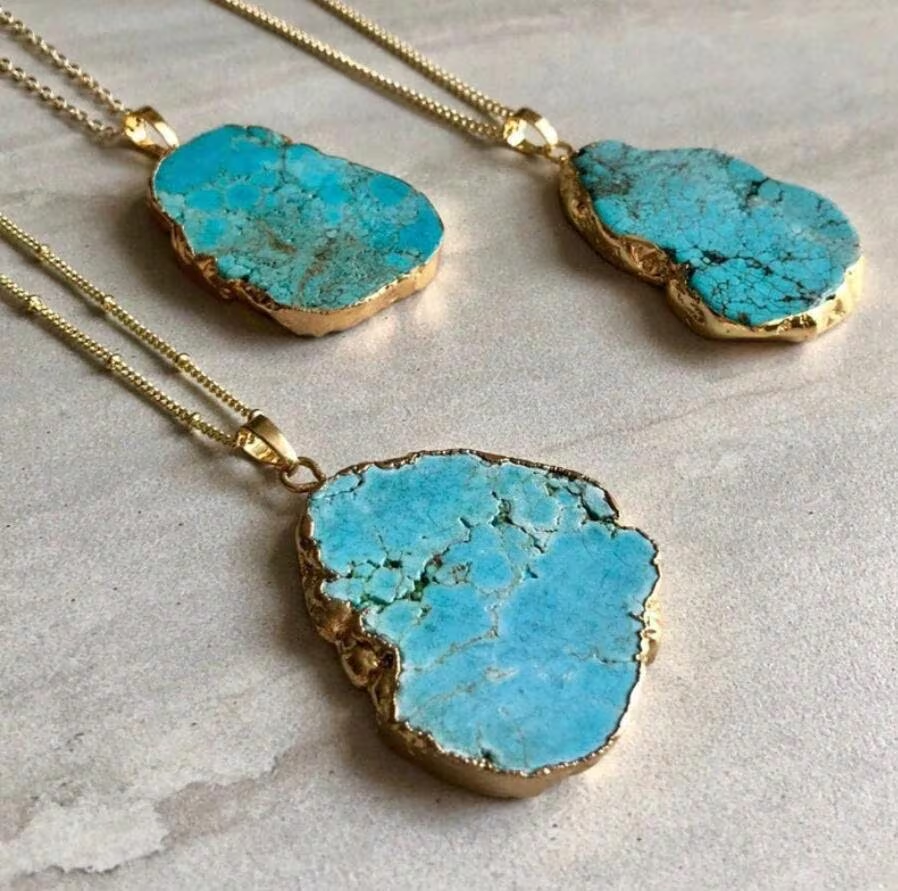 Natural Blue Turquoise Pendant Necklace- Crystal Balance Necklace-  Gift