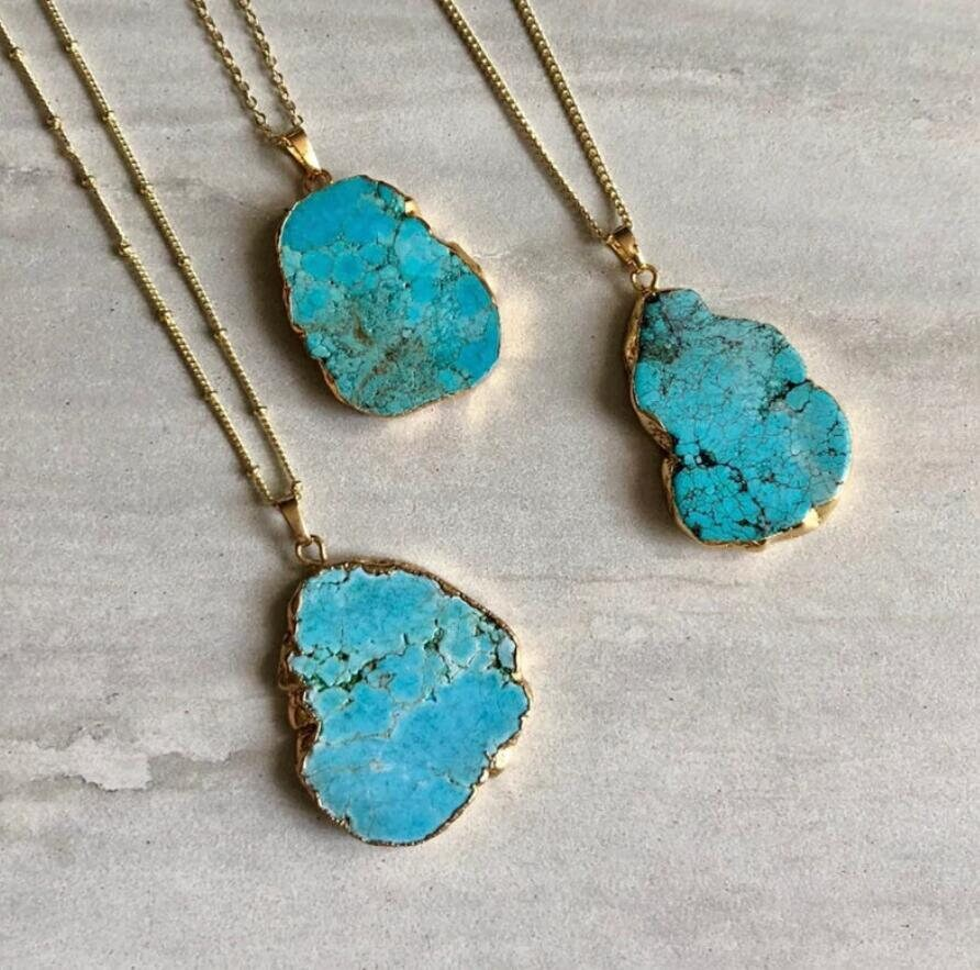 Natural Blue Turquoise Pendant Necklace- Crystal Balance Necklace-  Gift