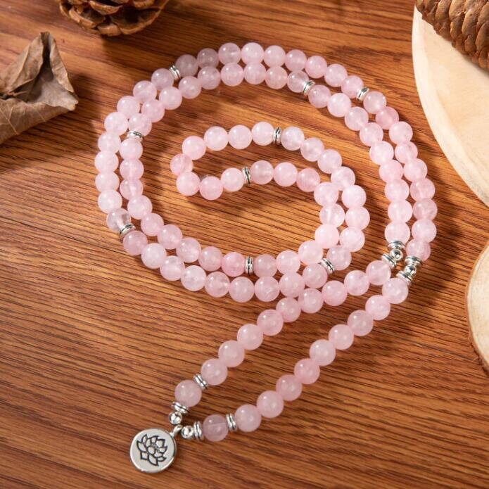 108 Beads Mala Prayer Bracelet- Rose Quartz  Stone Bracelet-Gifts for Mom