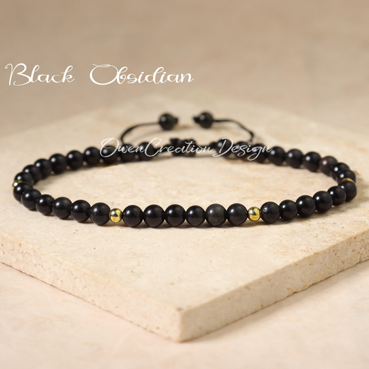 Minimalist Bracelet- Natural Obsidian Stone Bracelet,  Healing Crystal Dainty Bracelet,Yoga Bracelet Gift for Women