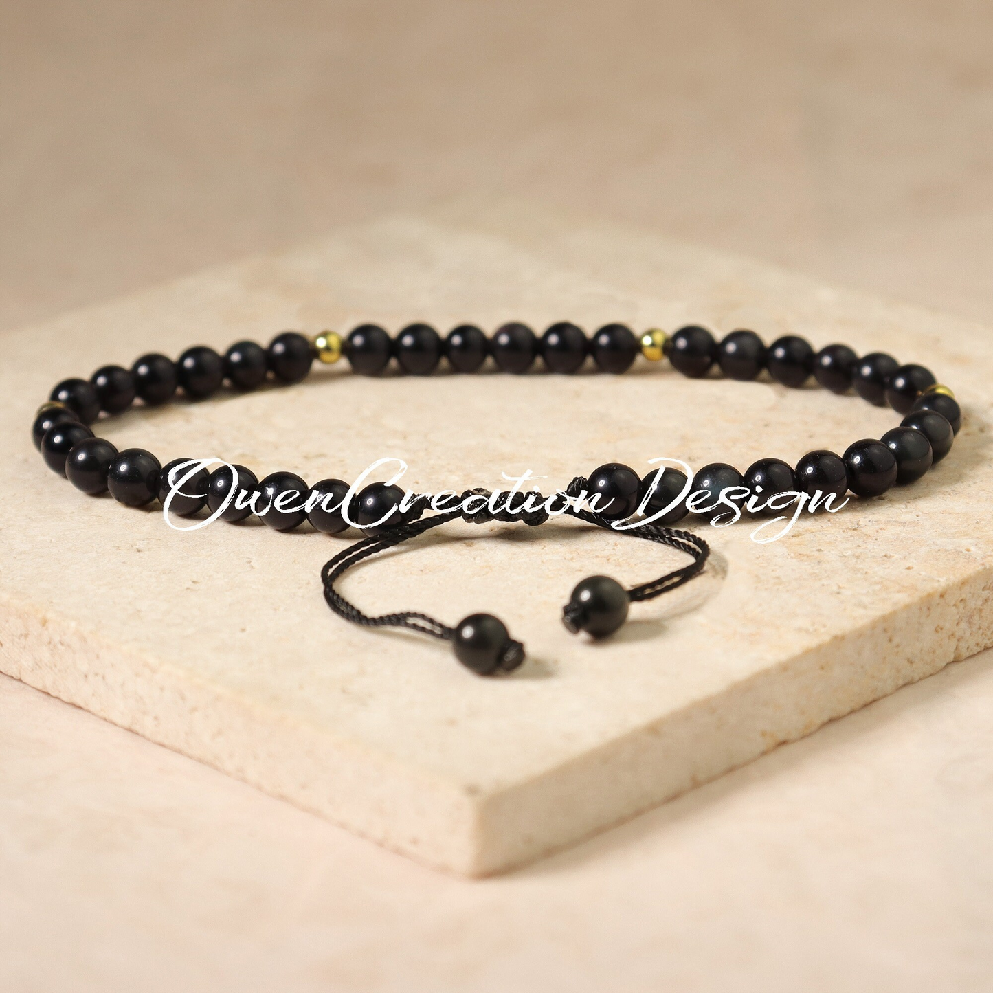 Minimalist Bracelet- Natural Obsidian Stone Bracelet,  Healing Crystal Dainty Bracelet,Yoga Bracelet Gift for Women