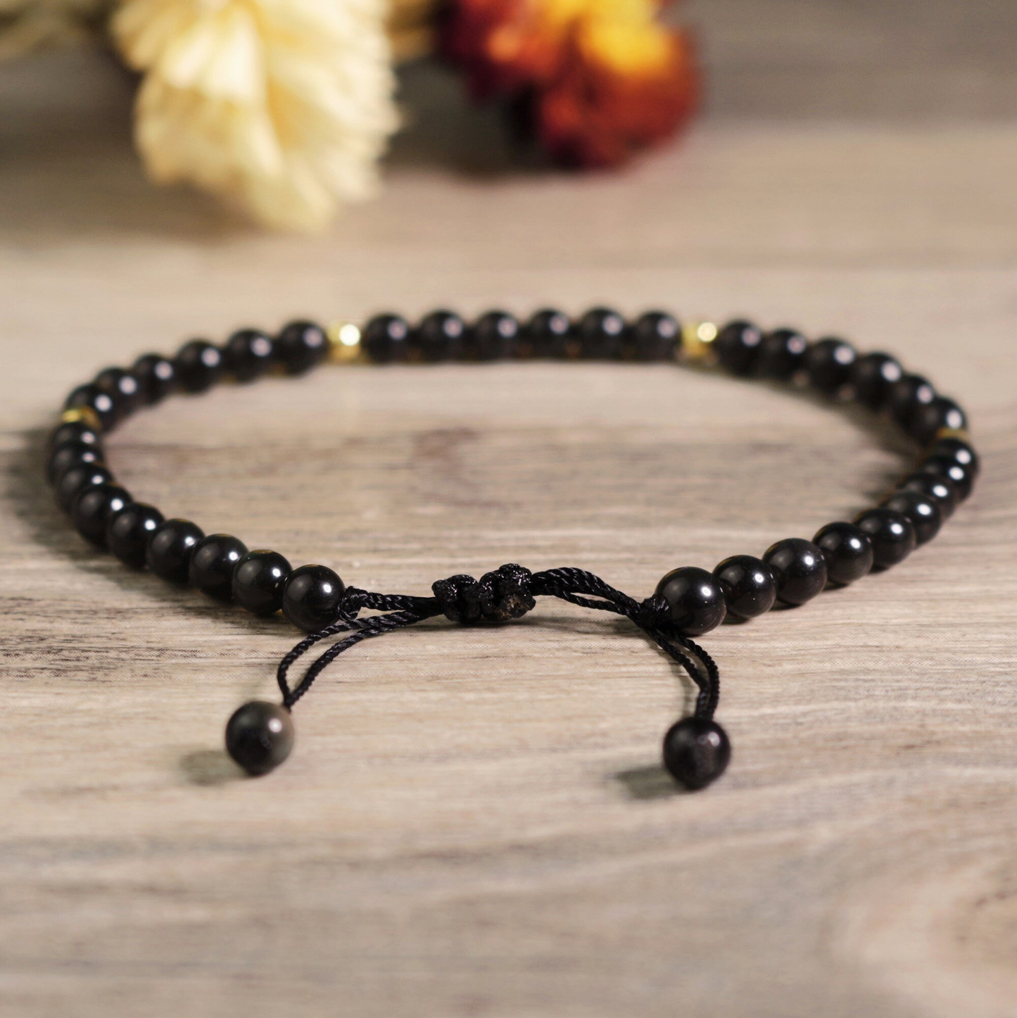 Minimalist Bracelet- Natural Obsidian Stone Bracelet,  Healing Crystal Dainty Bracelet,Yoga Bracelet Gift for Women