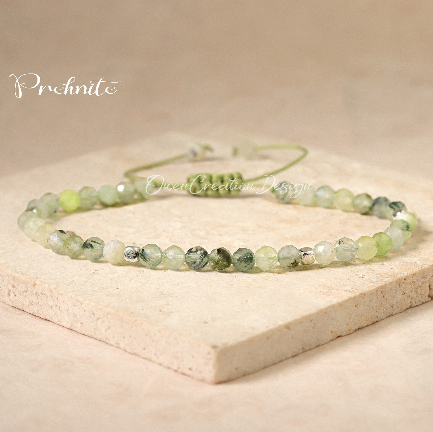 Minimalist Bracelet- Natural Prehnite Stone Bracelet,Healing Crystal Yoga Dainty Bracelet Gift for Women