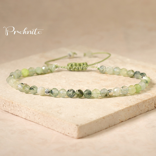 Minimalist Bracelet- Natural Prehnite Stone Bracelet,Healing Crystal Yoga Dainty Bracelet Gift for Women