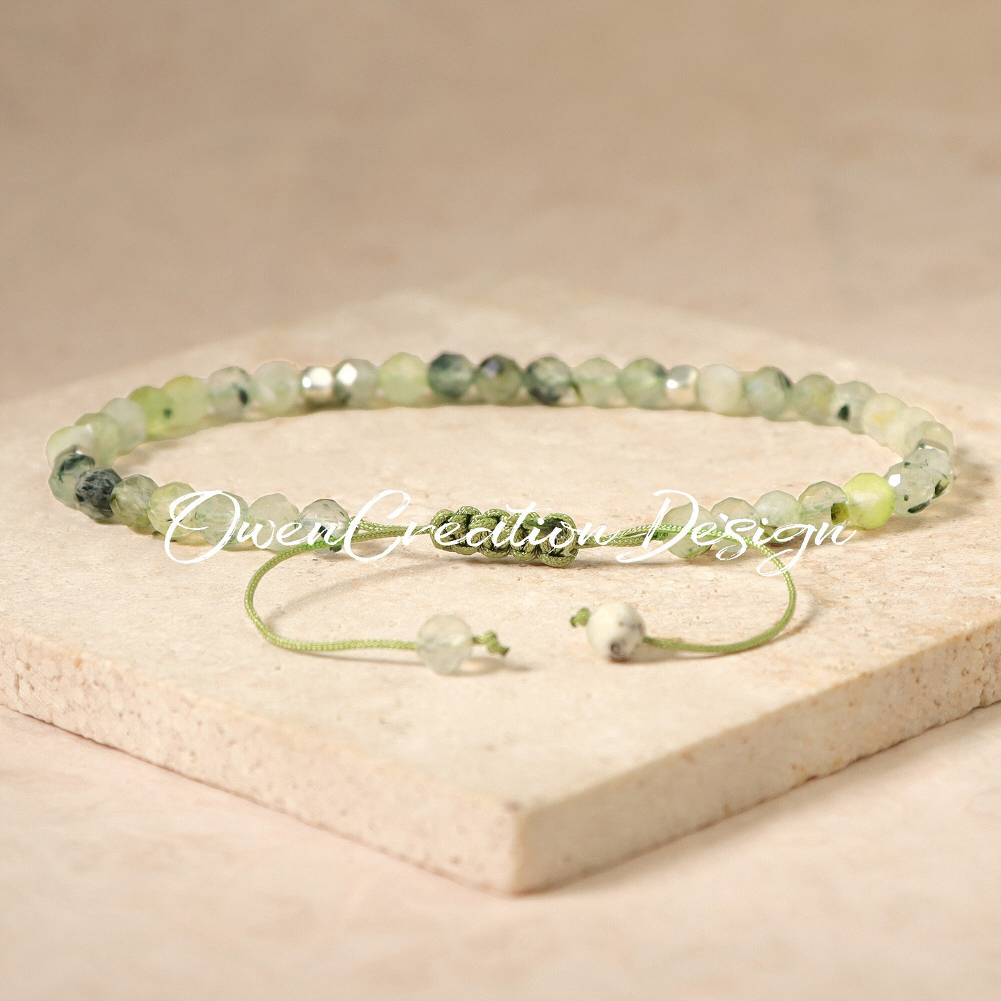 Minimalist Bracelet- Natural Prehnite Stone Bracelet,Healing Crystal Yoga Dainty Bracelet Gift for Women