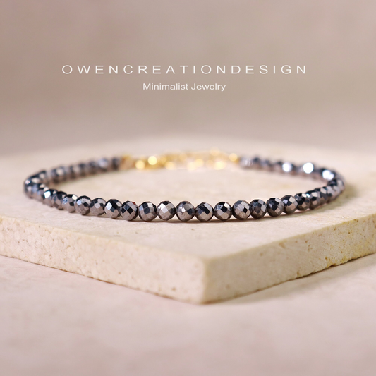 Minimalist Bracelet- Natural Hematite Stone Bracelet,Crystal Dainty Bracelet, Gift