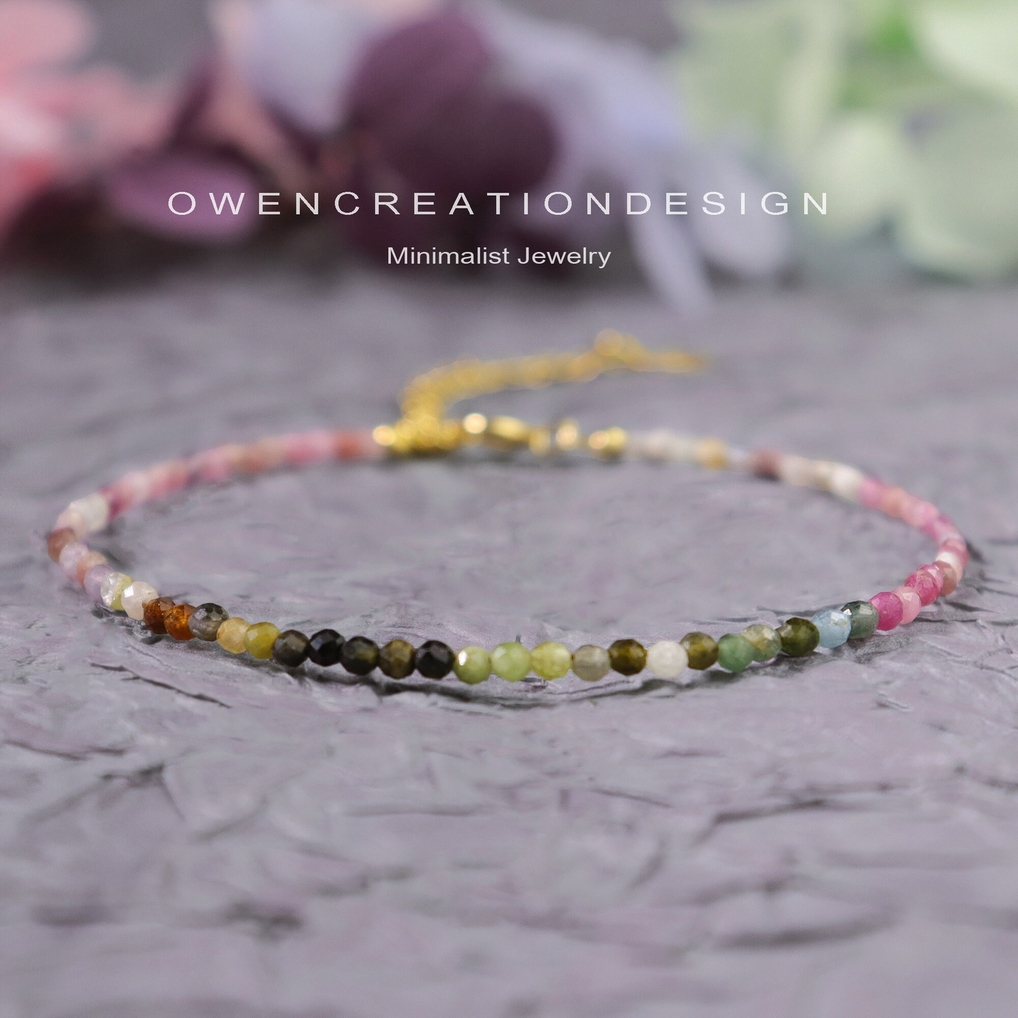 Delicate Rainbow Tourmaline Bracelet- Healing Tourmaline Crystal Minimalist Bracelet- Natural Stone Dainty Bracelet
