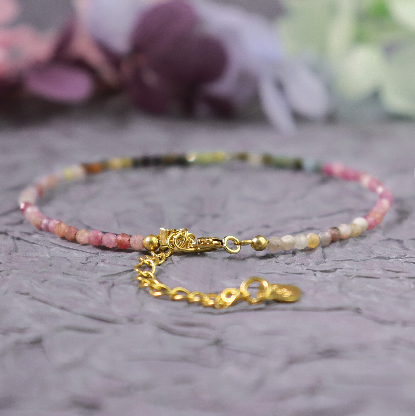 Delicate Rainbow Tourmaline Bracelet- Healing Tourmaline Crystal Minimalist Bracelet- Natural Stone Dainty Bracelet