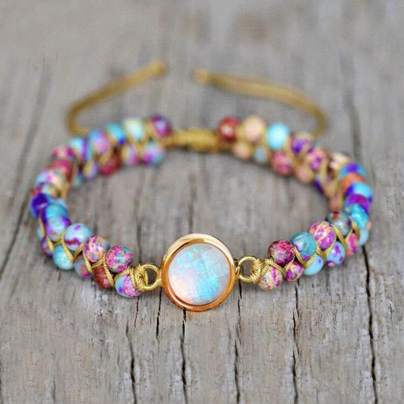 Opal Bracelet-Natural Galaxy Sea Sediment Stone Bracelet- Spiritual Protection Gift