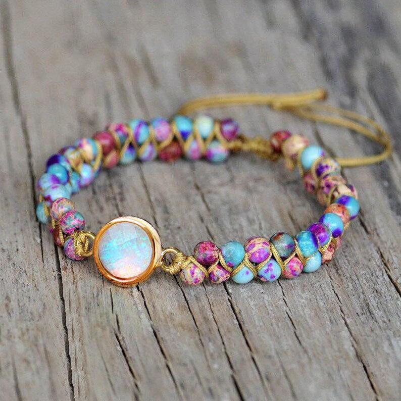 Opal Bracelet-Natural Galaxy Sea Sediment Stone Bracelet- Spiritual Protection Gift