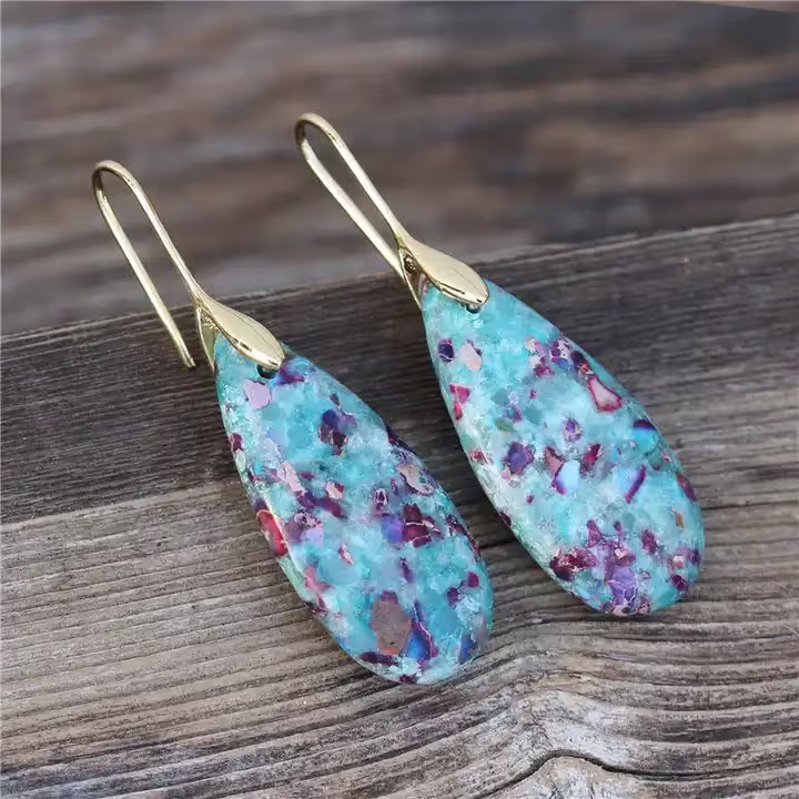 Natural Gemstone Dangle Earrings, Bijoux Geometric Healing Drop Earrings, Bohemia Earrings, Inner Peace Meditation Earrings Gift