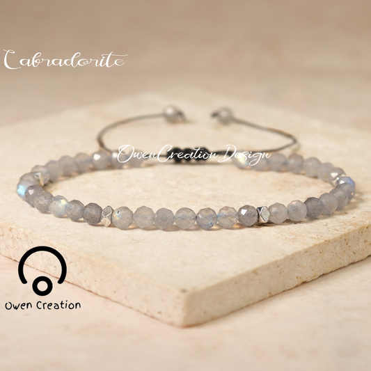 Minimalist Bracelet- Labradorite Dainty Bracelet-Natural Stone Grounding Bracelet- Healing Crystal Yoga Dainty Bracelet Gift for Women