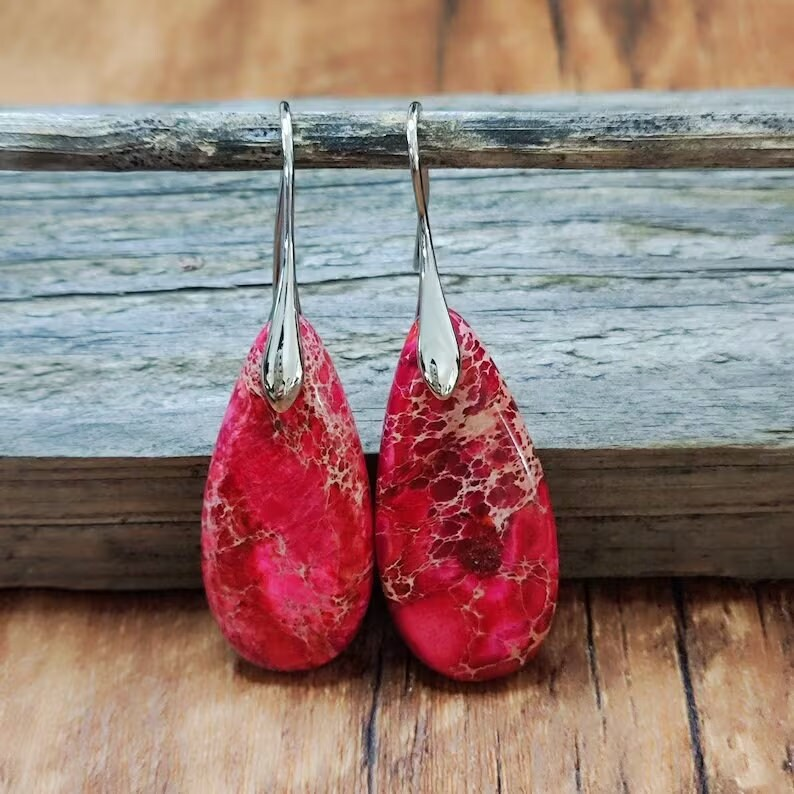 Red Sea Sediment Teardrop Earrings- Mental Health Gemstone Dangle Drop Earrings for Women Gift