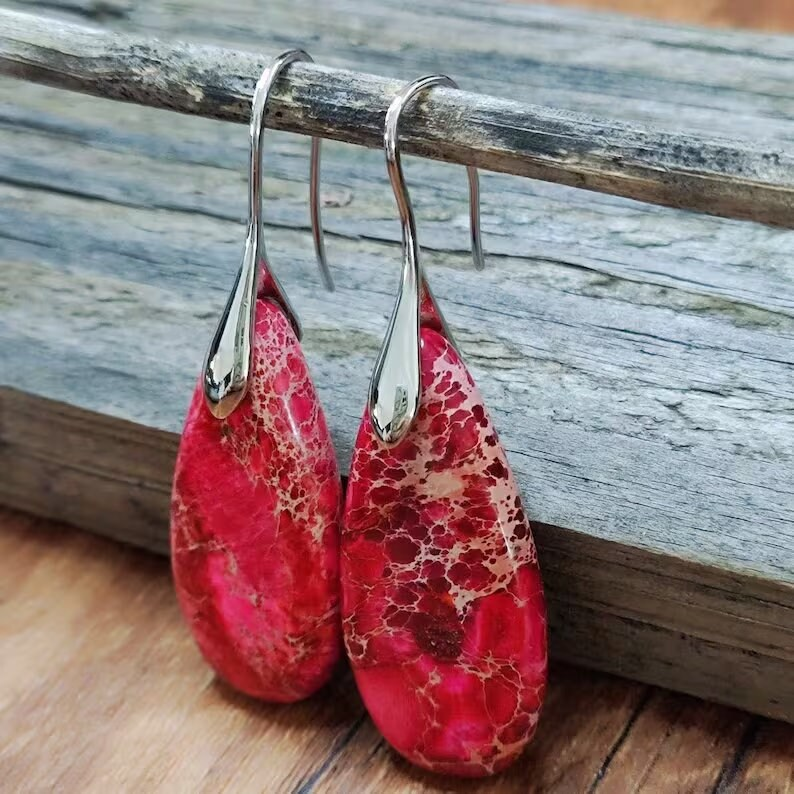 Red Sea Sediment Teardrop Earrings- Mental Health Gemstone Dangle Drop Earrings for Women Gift