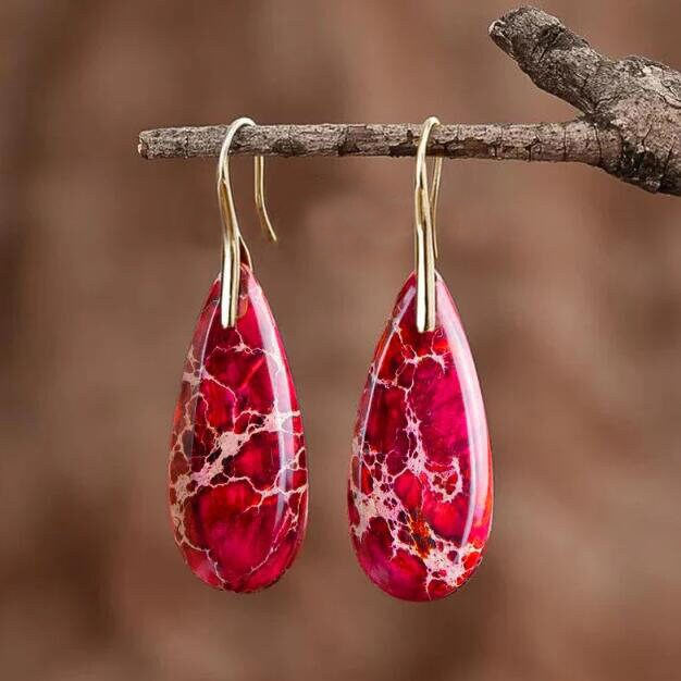 Red Sea Sediment Teardrop Earrings- Mental Health Gemstone Dangle Drop Earrings for Women Gift