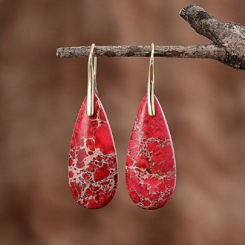 Red Sea Sediment Teardrop Earrings- Mental Health Gemstone Dangle Drop Earrings for Women Gift
