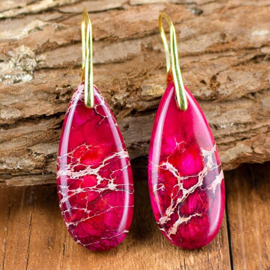 Red Sea Sediment Teardrop Earrings- Mental Health Gemstone Dangle Drop Earrings for Women Gift