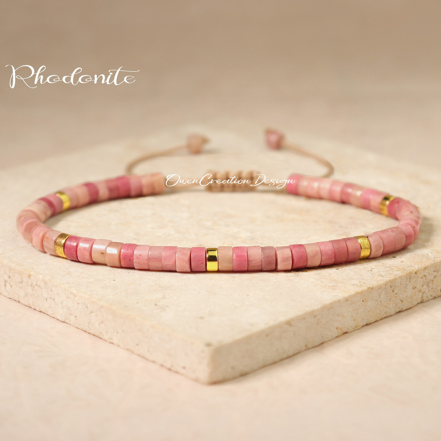 Minimalist Bracelet- Natural Rhodonite Stone Bracelet, Healing Crystal Yoga Dainty Bracelet Gift for Women