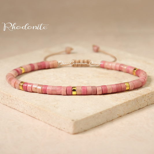 Minimalist Bracelet- Natural Rhodonite Stone Bracelet, Healing Crystal Yoga Dainty Bracelet Gift for Women
