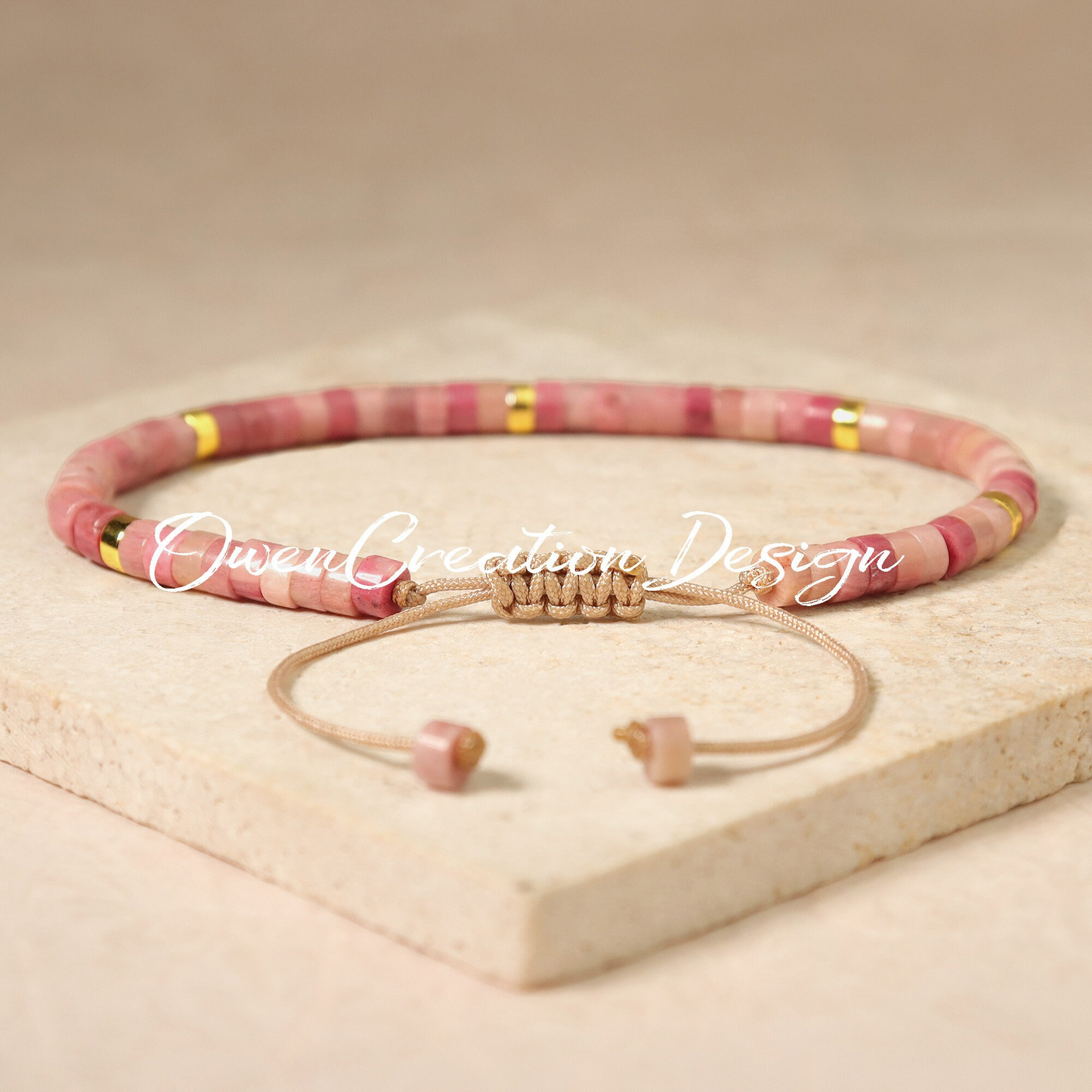 Minimalist Bracelet- Natural Rhodonite Stone Bracelet, Healing Crystal Yoga Dainty Bracelet Gift for Women