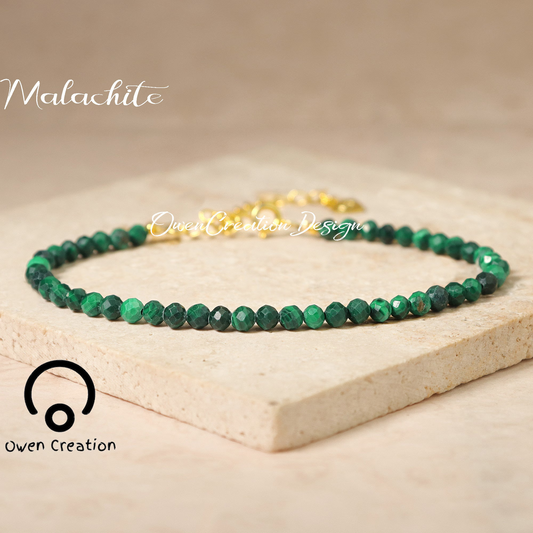 Minimalist Bracelet-Genuine Malachite Dainty Bracelet-Natural Stone Grounding Bracelet-Healing Crystal Yoga Bracelet Gift for Women