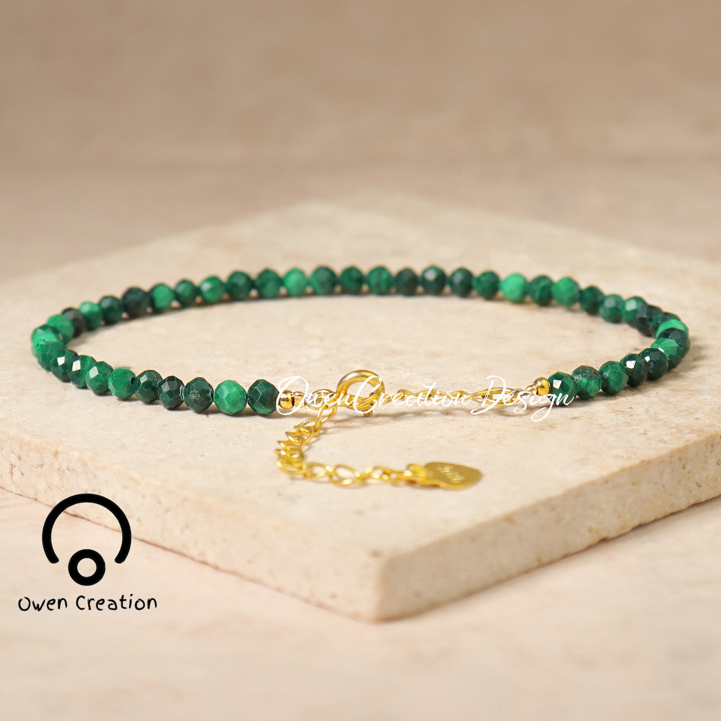 Minimalist Bracelet-Genuine Malachite Dainty Bracelet-Natural Stone Grounding Bracelet-Healing Crystal Yoga Bracelet Gift for Women